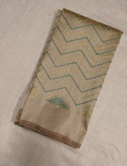 Beige kanta stripes blouse side angle showing striped embroidery